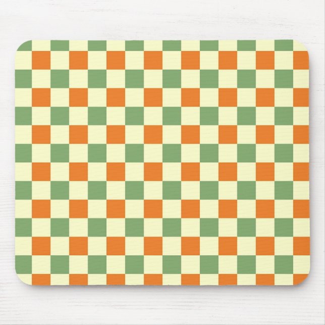 Green Orange Brown Checkered Gingham Pattern Mousepad (Vorne)