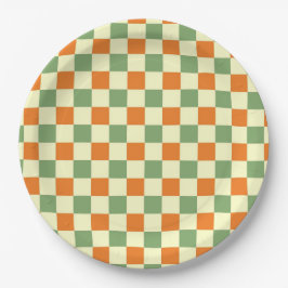 Green Orange Brown Checkered Gingham Pattern Pappteller