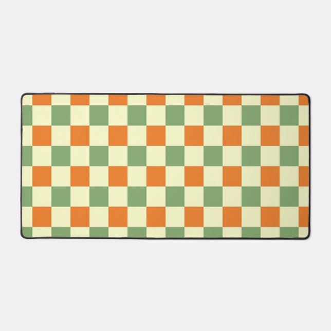 Green Orange Brown Checkered Gingham Pattern Schreibtischunterlage (Vorderseite)