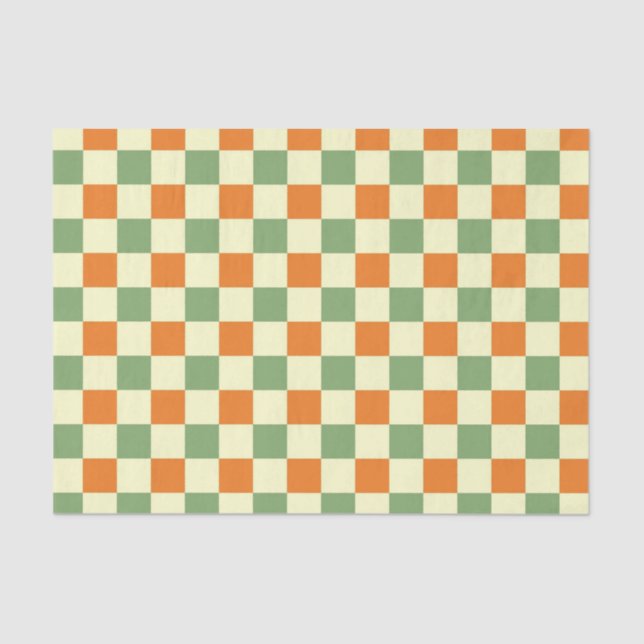 Green Orange Brown Checkered Gingham Pattern Seidenpapier (Vorderseite)
