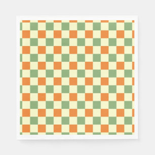 Green Orange Brown Checkered Gingham Pattern Serviette