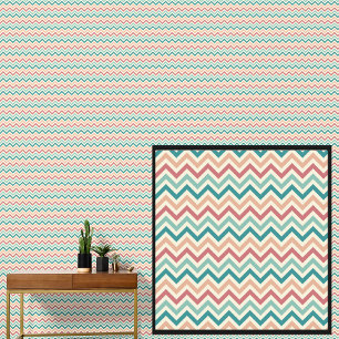 Green Orange Chevron Geometric auf Cream Tapete