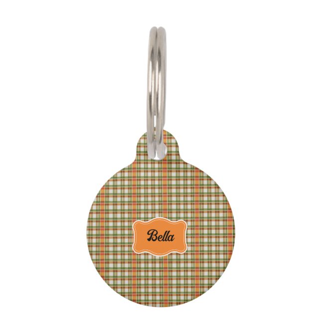 Green Orange Gingham Haustiermarke (Vorderseite)