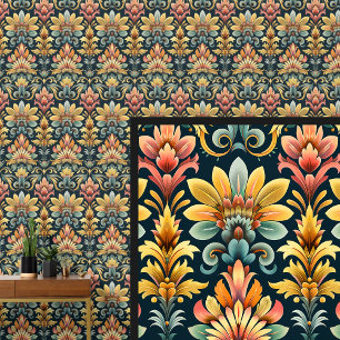Green Orange Gold Art Nouveau Tapete