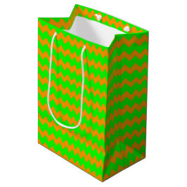 GREEN & ORANGE HALLOWEEN ZIG ZAG STRIPES MITTLERE GESCHENKTÜTE