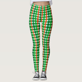Green Orange Irish Kariert Pattern St Patricks Day Leggings