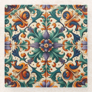 Green Orange Lila portugiesisch Azulejos Tiles Art Glasuntersetzer