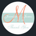 Green Orange Monogram Wedding Danke Stickers<br><div class="desc">Verwenden Sie diese schönen Mint Green Orange Monogram Namen Wedding Dankeschön Aufkleber, um Ihre Gastgeschenke Hochzeiten zu kennzeichnen. Design von Elke Clarke© für die Monogram Gallery. Dieses Design ist einfach, aber klassisch und passt zu jedem Hochzeitsthema. Die MONOGRAM GALLERY erlaubt es Ihnen, die Namen, Monogramme und Farben des Textes anzupassen....</div>
