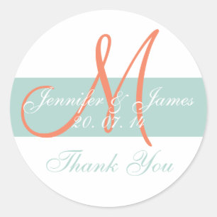 Green Orange Monogram Wedding Danke Stickers