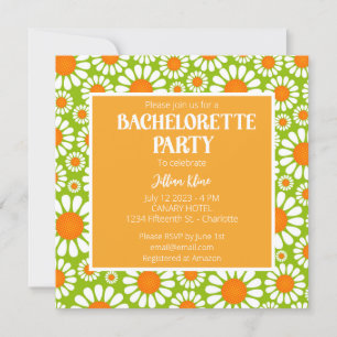 Green Orange Retro Daisy Bachelorette Itinerary Einladung