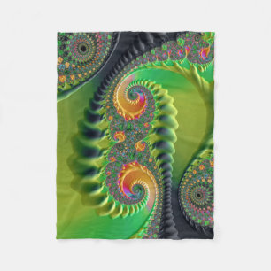 Green Orange Spirals Feine Fraktal Kunst Fleecedecke