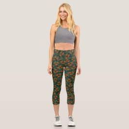 Green Orange Stained Glass Monarch Wings Camo Capri Leggings