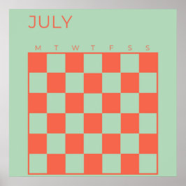 Green Orange Undated Checked July Calendar Poster