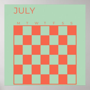 Green Orange Undated Checked July Calendar Poster