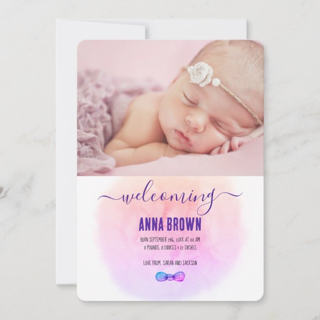 GREEN & ORANGE WATERCOLOR BABY Ankündigung (Vorderseite)