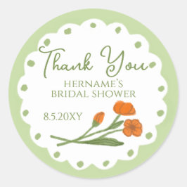 Green Orange Whimsical Thank You Bridal Shower Runder Aufkleber
