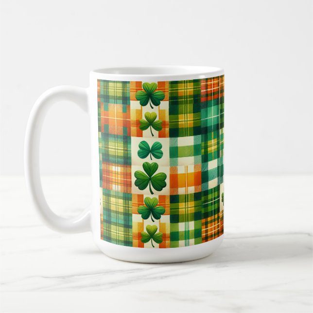 GREEN ORANGE WHITE IRISH KARIERT PATCHWORK PATTERT KAFFEETASSE (Links)