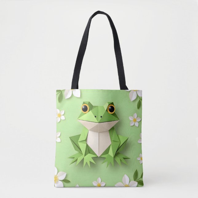 Green Origami Frog Tote Bag – Cute Nature-Inspired (Vorderseite)