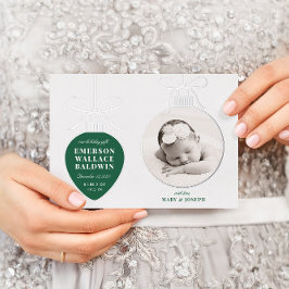 Green Ornament Baby Announcement Holiday Card Folien Feiertagskarte