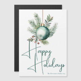 Green Ornament Trendy Happy Holidays Magnet Card