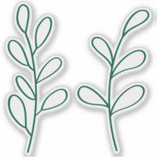 Green Outline Leaves, Two Custom Cut Small Aufkleber