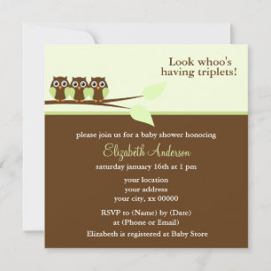 Green Owls Triplets Baby Dusche Einladung