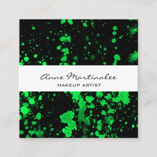 Green Paint Spritzer auf der Black Square Business Quadratische Visitenkarte (Vorderseite)