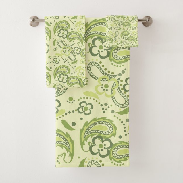 Green Paisley Floral Badhandtuch Set (Insitu)