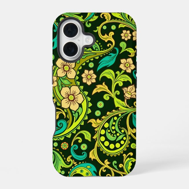 Green Paisley Pattern iPhone 16 Hülle (Rückseite)