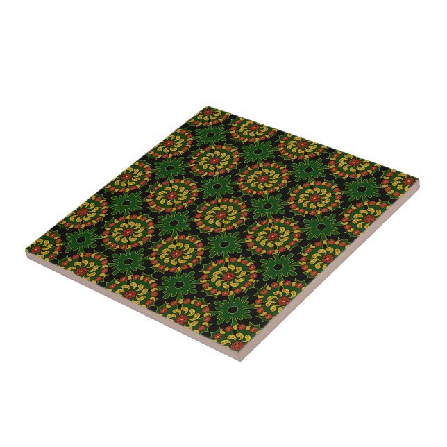 Green Paisley Pattern Tile Fliese (Seite)
