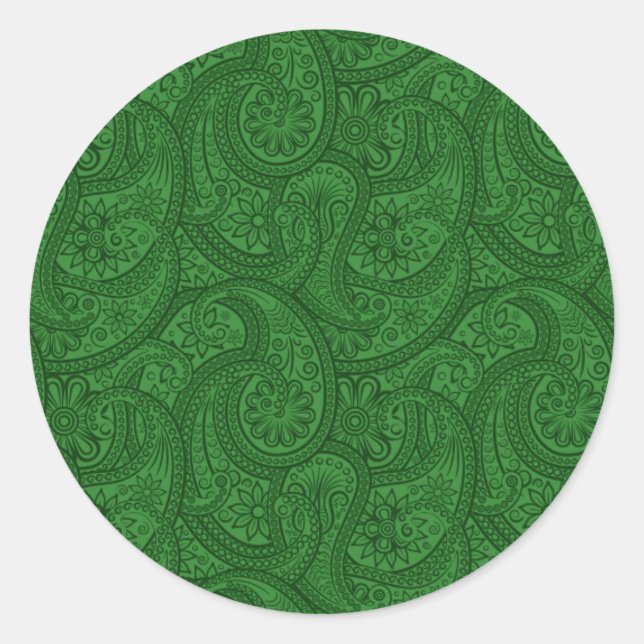 Green Paisley Runder Aufkleber (Vorderseite)