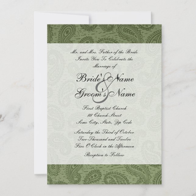 Green Paisley Wedding Einladung (Vorderseite)