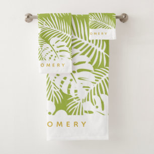 Green Palm Blätter Jungle Muster Personalisiert Badhandtuch Set