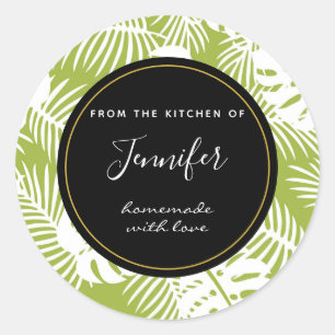 Green Palm Blätter Jungle Pattern Küche Backen Runder Aufkleber