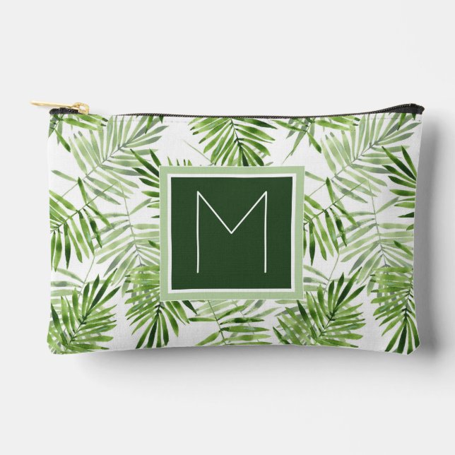Green Palm Blätter | Monogramm Zubehörtasche (Vorderseite)