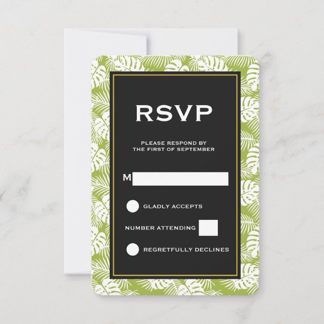 Green Palm Blätter Rainforest Muster Hochzeit RSVP (Vorderseite)