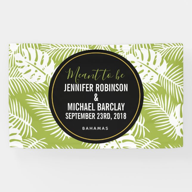 Green Palm Blätter Rainforest Pattern Hochzeit Banner (Horizontal)