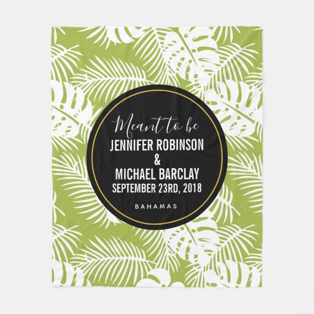 Green Palm Blätter Rainforest Pattern Hochzeit Fleecedecke (Vorderseite)