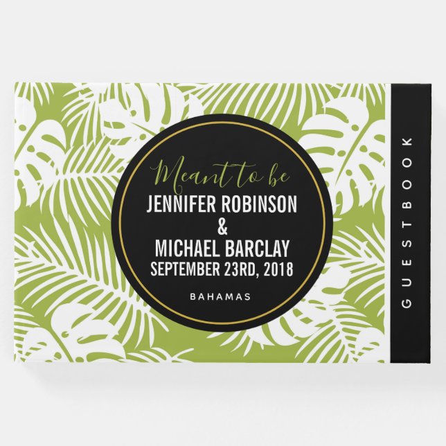 Green Palm Blätter Rainforest Pattern Hochzeit Gästebuch (Vorderseite)