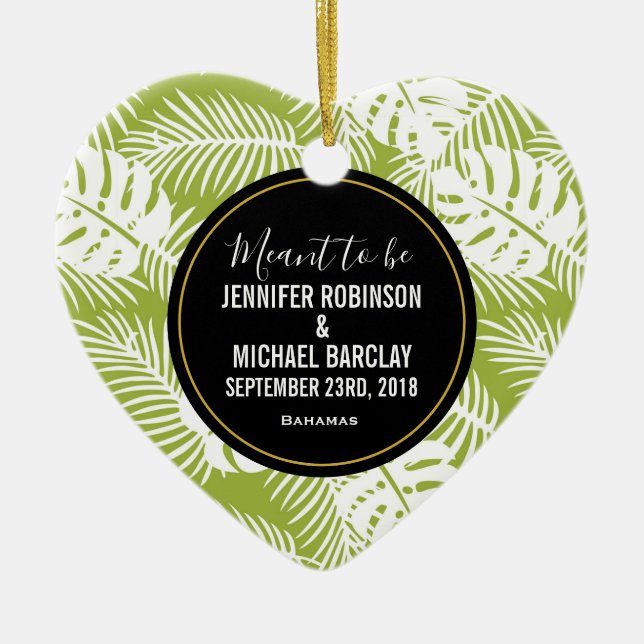 Green Palm Blätter Rainforest Pattern Hochzeit Keramik Ornament (Vorne)