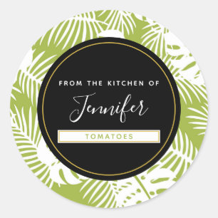 Green Palm Blätter Regenwald Muster Küche Runder Aufkleber