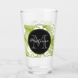 Green Palm Blätter Regenwald Muster Monogram Glas
