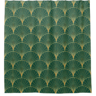 Green Palm Leaf Art Deco Duschvorhang