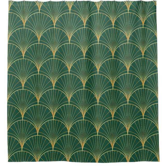 Green Palm Leaf Art Deco Duschvorhang (Vorderseite)