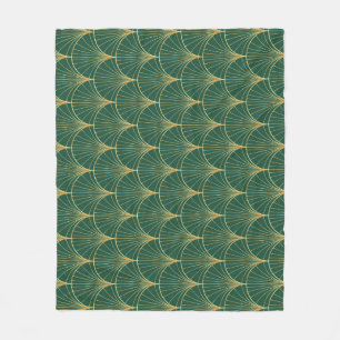 Green Palm Leaf Art Deco Fleecedecke