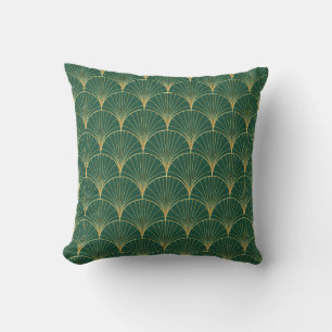 Green Palm Leaf Art Deco Kissen