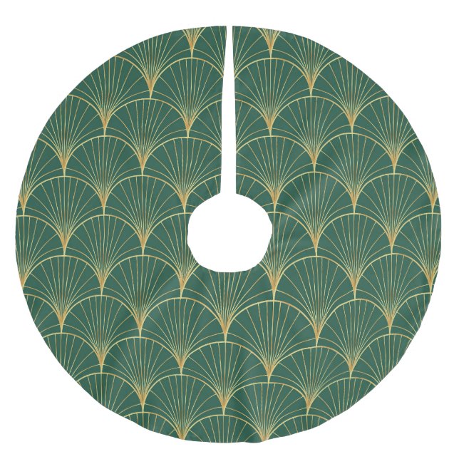 Green Palm Leaf Art Deco Polyester Weihnachtsbaumdecke (Vorderseite)
