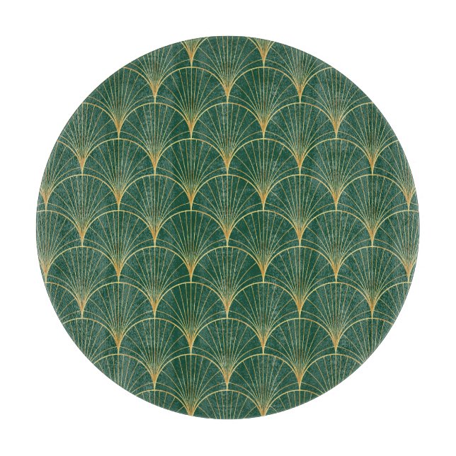 Green Palm Leaf Art Deco Schneidebrett (Vorderseite)