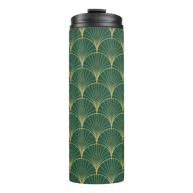 Green Palm Leaf Art Deco Thermosbecher (Vorderseite)