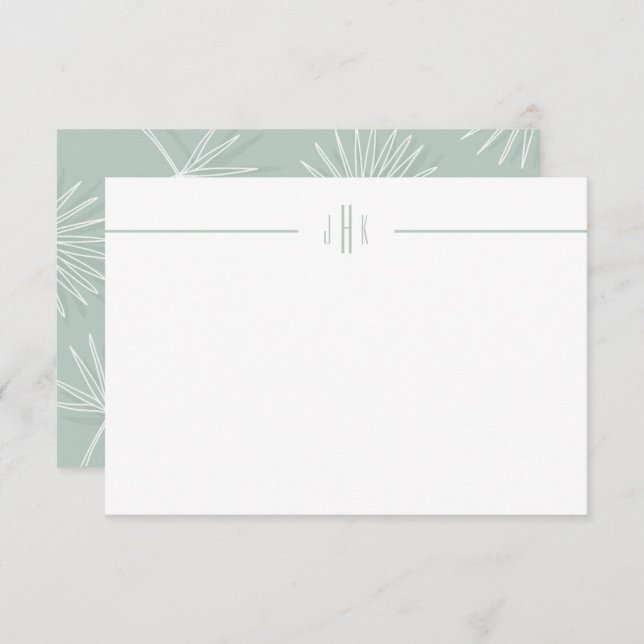 Green Palm Leaf Minimale Monogram Note Card Dankeskarte (Vorne/Hinten)